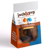 Jack&Pup filled cow hooves pack front shows long-lasting dog chews for busy pups.