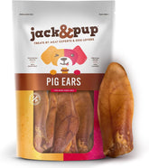 Jack&Pup natural whole pig ears large pack hero image showing premium chews.