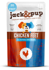Jack&Pup pies secos de pollo para perros, masticación crujiente y natural.