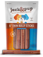 JackPup thin bully stick for small dogs 6-inch 10-pack, long-lasting chew for puppies.