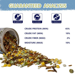 JADINGSFARM Hermit Crab Food mealworms image emphasizes protein-rich bites for growth and activity