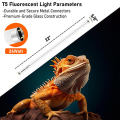 Jaenmsa UVB light bar 22in side angle showing wide coverage across enclosure.