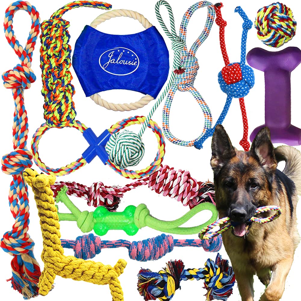 Jalousie 14-pack puppy chew rope toys shown for durable chewing and fetch sessions