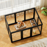 Jalove 30-inch clear dog playpen assembly for quick indoor setup.
