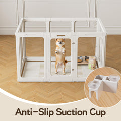 Jalove dog pen with suction cups stabilizes panels on the floor