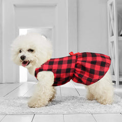 Jamktepat buffalo plaid dress side view highlighting cute bowtie accessory