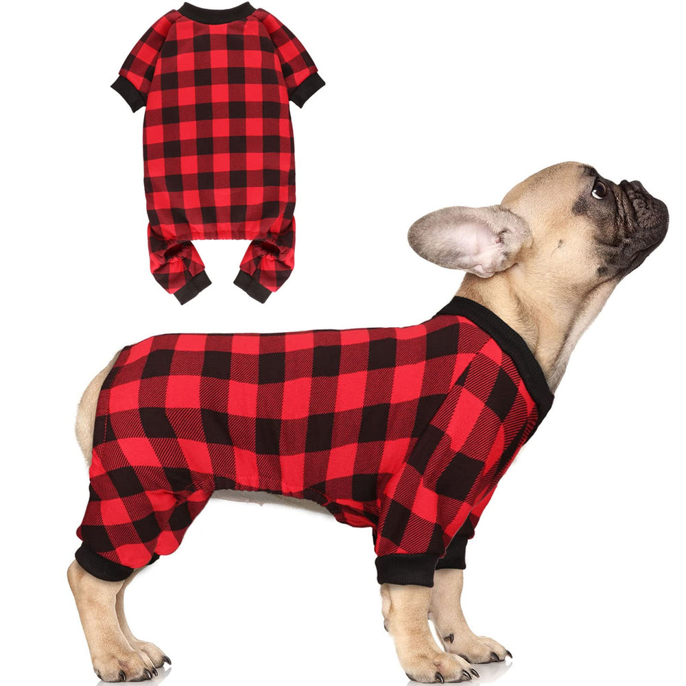 Jamktepat dog fleece sweater buffalo plaid front view shows warm, stylish outerwear for chilly walks.