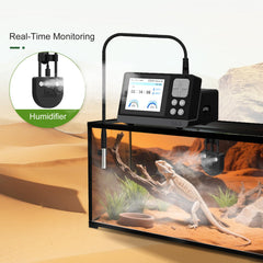 J&A automatic fogger misting-tubing demonstrates steady terrarium humidity output