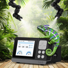 J&A Automatic Mister controller panel displaying real-time climate data for terrariums.