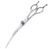 JASON curved dog grooming scissors blade close-up for precision trimming and smooth cuts