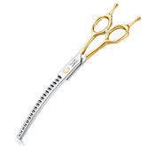 JASON curved chunker scissors blade close-up for precise cuts and smooth grooming.