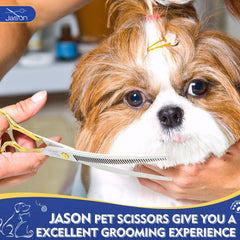 JASON curved thinner dog scissors curved-blade view for rounded trims.