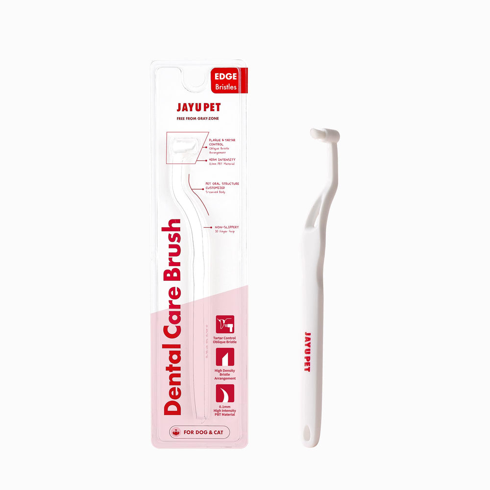JAYU PET Dental Care Brush shows edge bristles and a micro round head for tartar removal