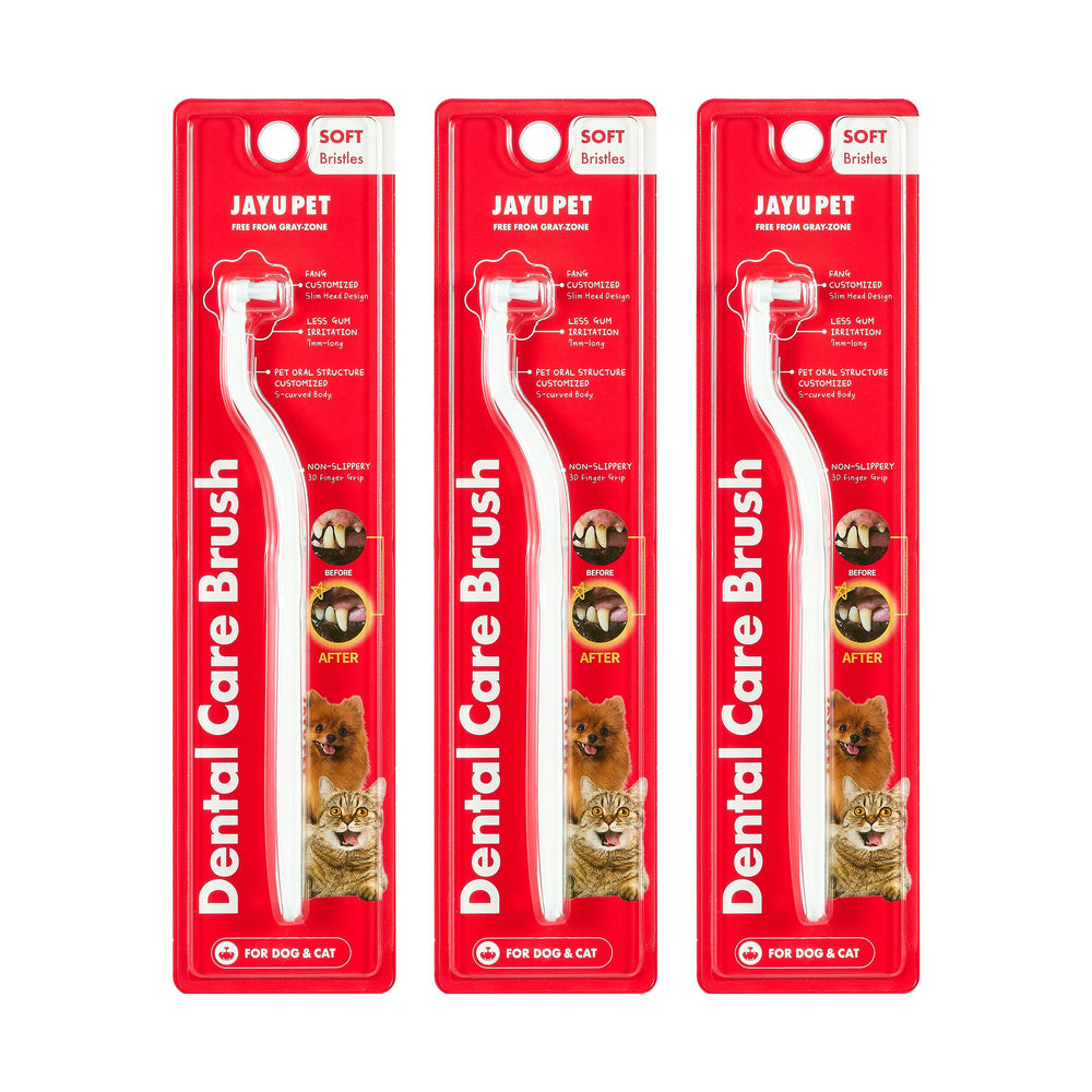JAYU PET dental care brush soft bristles close-up showing gentle cleaning for small pets.