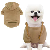 JECIKELON dog coat pocket front view in khaki keeps small dogs warm on walks.
