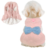 JECIKELON dog sweater dress in light pink with bow, perfect for cute photos and warmth.