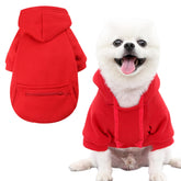 JECIKELON Winter Dog Hoodie front view in red for small dogs.