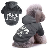Jecikelon winter printed dog hoodie on a small dog for cozy chilly walks