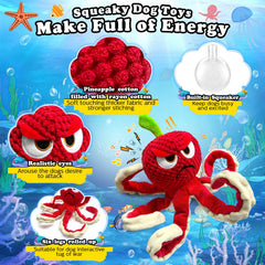 Jeefome octopus dog toy features six legs for multi-dog tug-of-war sessions.