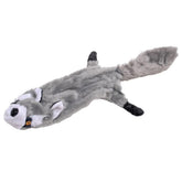 Jeffers Pet Thinnies raccoon toy side view with flat stuffing-free profile for mess-free fetch.
