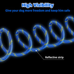 Jenico dog tie out cable 100ft blue for long hikes and safe roaming.