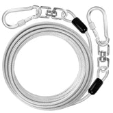 Jenico dog tie out cable 15ft closeup of the heavy-duty buckle for secure outdoor use.
