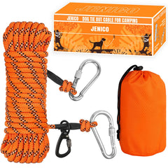 Jenico dog tie-out cable 50ft coil demonstrating compact storage and setup