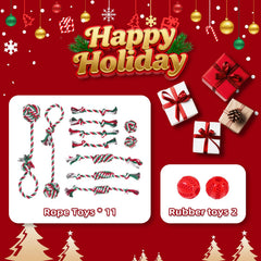 Jestrem Christmas dog toys 13-pack varied-toys colorful rope and rubber mix for interactive play