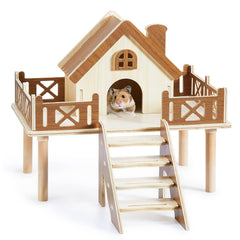 Jevnd hamster platform and house assembled for organized cage space and easy access.