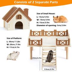 Jevnd hamster platform with legs highlighting stable shelf for bowls and toys.