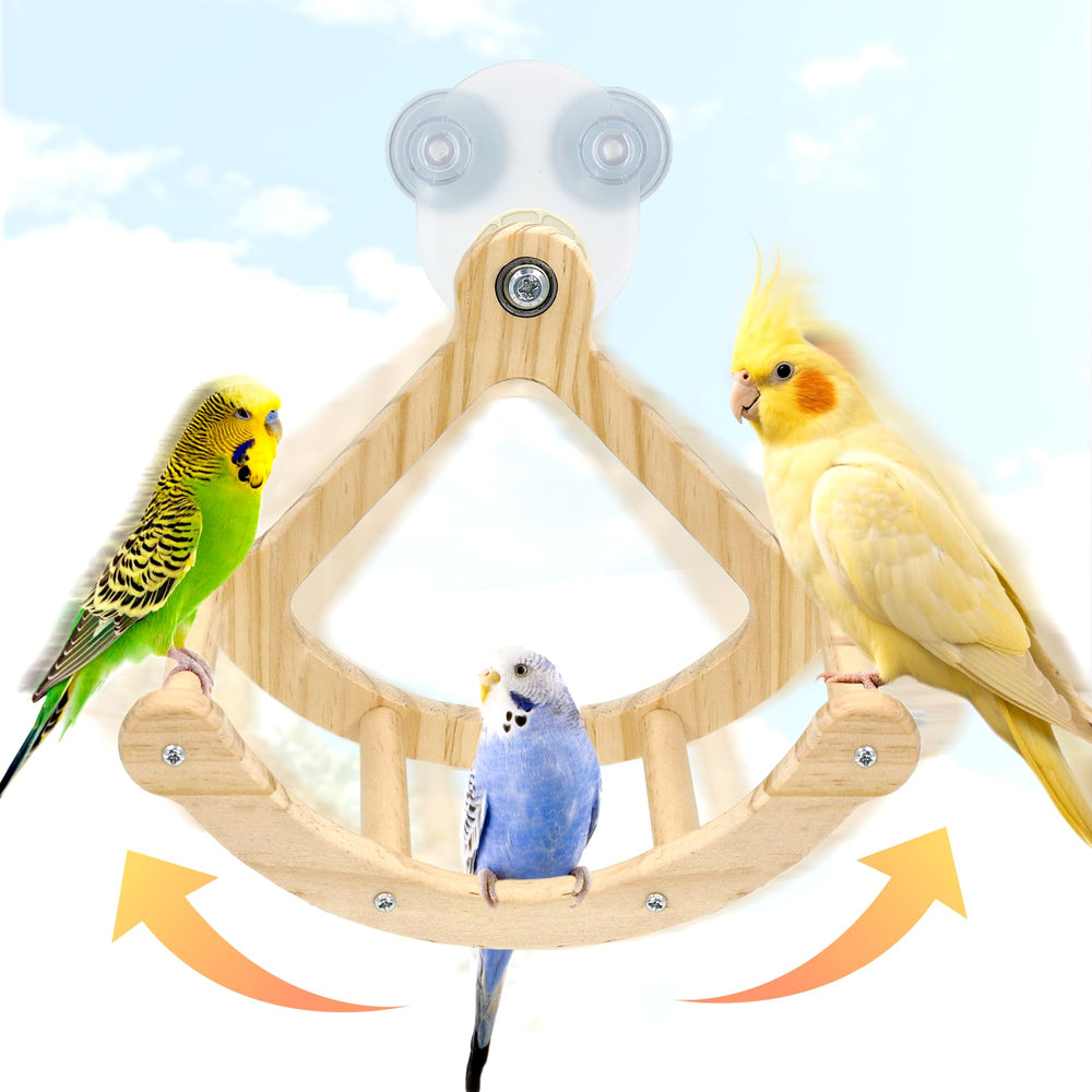 Jevnd rocking bird toy window perch enables safe window and cage play