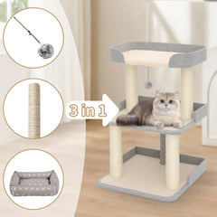 Jgchonwen cat tree 3-layer wool brushed twill grey – warmth and fur cleanup