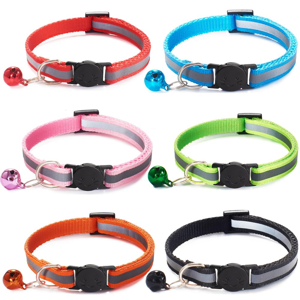 Jigichu 6-pack reflective cat collars with bells help locate your cat quickly at dusk.
