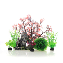 JIH Aquarium plastic plants and cave rock set enhances natural aquarium habitat