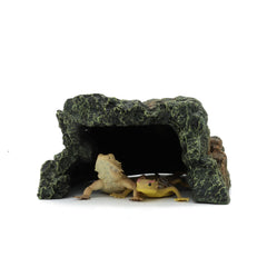 Jihaqua Reptile Rock Hide Cave in-use with bearded dragon for privacy.