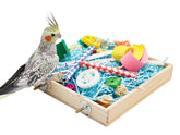 Jinkoozz Bird Foraging Toys Box opened, inviting curiosity and interactive playtime for small birds.