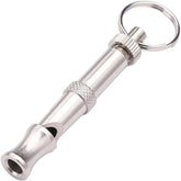 Jinshining silver adjustable ultrasonic dog whistle closeup showing frequency control for training
