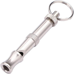 Jinshining silver adjustable ultrasonic dog whistle closeup showing frequency control for training