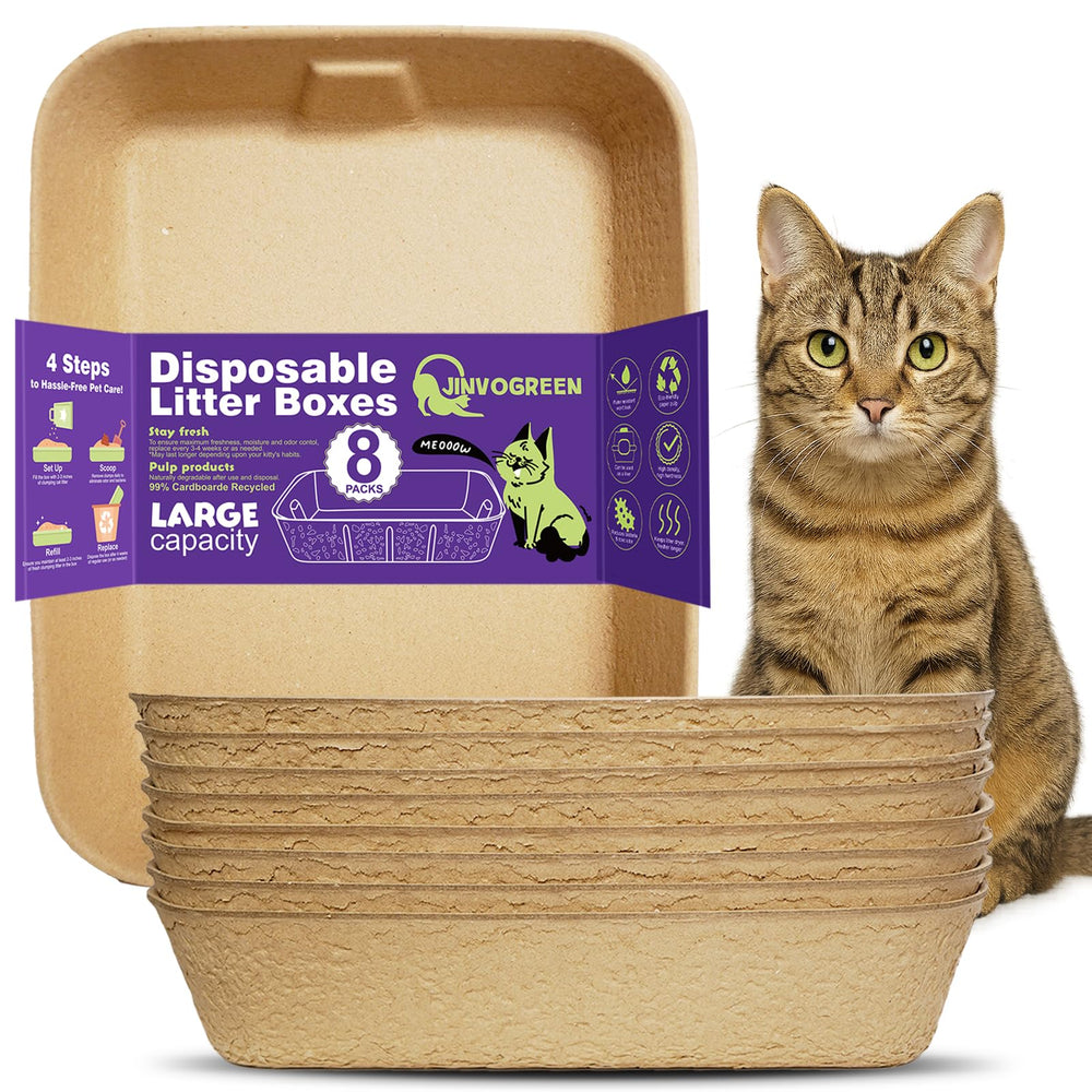 JINVOGREEN disposable litter box 8-pack for travel and mess-free use.