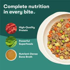 Jinx Beef Wet Dog Food Topper bone-broth close-up signals rich nutrition.