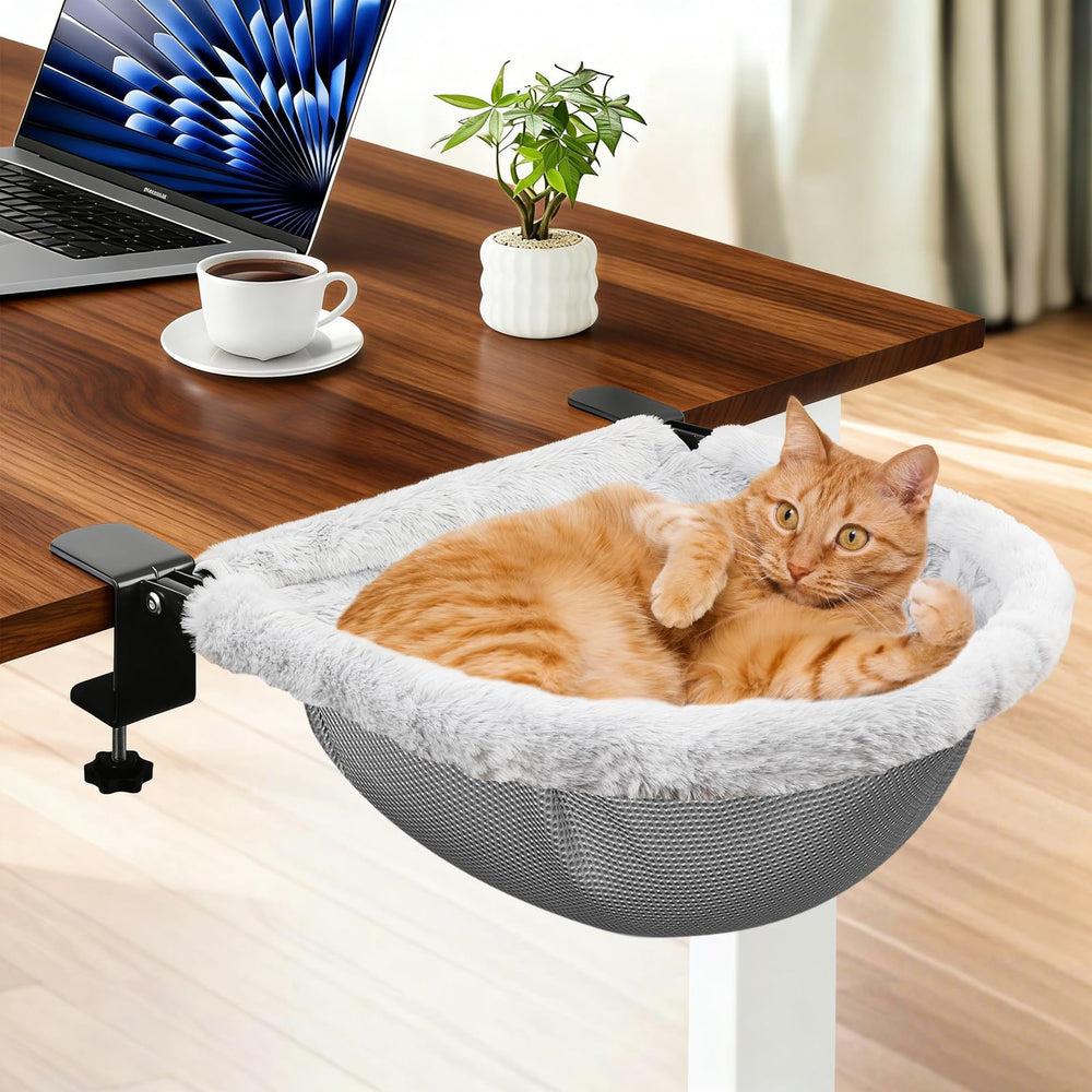 JinxZap X-Large Cat Desk Bed sunken hammock view offers cozy, joint-friendly naps beside your desk.
