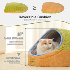 Jiupety cat bed anti-slip bottom green view emphasizes safer lounging on smooth floors.