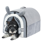 Jiupety dog cave bed with door-curtain closed offers secure, cozy shelter