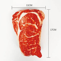 Jizlan Realistic Steak Plush Toy close-up highlights durable plush fabric for small dogs.