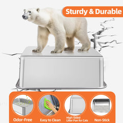JKQADWD stainless steel litter box high-sides close-up emphasizes durable, high-Containment design