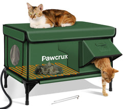 JLSAME Weatherproof Heated Cat House on porch provides winter warmth for outdoor cats.