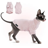 JL WarmPaws fleece Sphynx cat clothes pink sweater provides cozy warmth for hairless cats.
