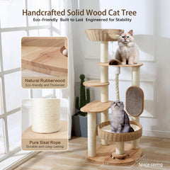 JLDUQKUM wooden cat tree sturdy base supports multiple large cats