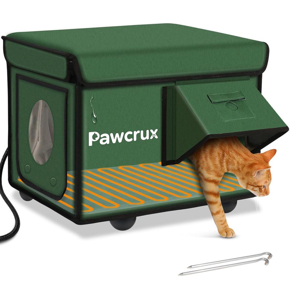 JLSAME weatherproof cat house exterior shows warm shelter in winter.