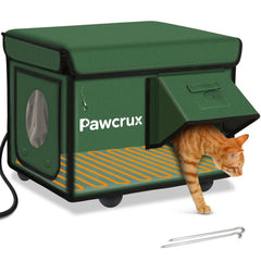 JLSAME weatherproof cat house exterior shows warm shelter in winter.